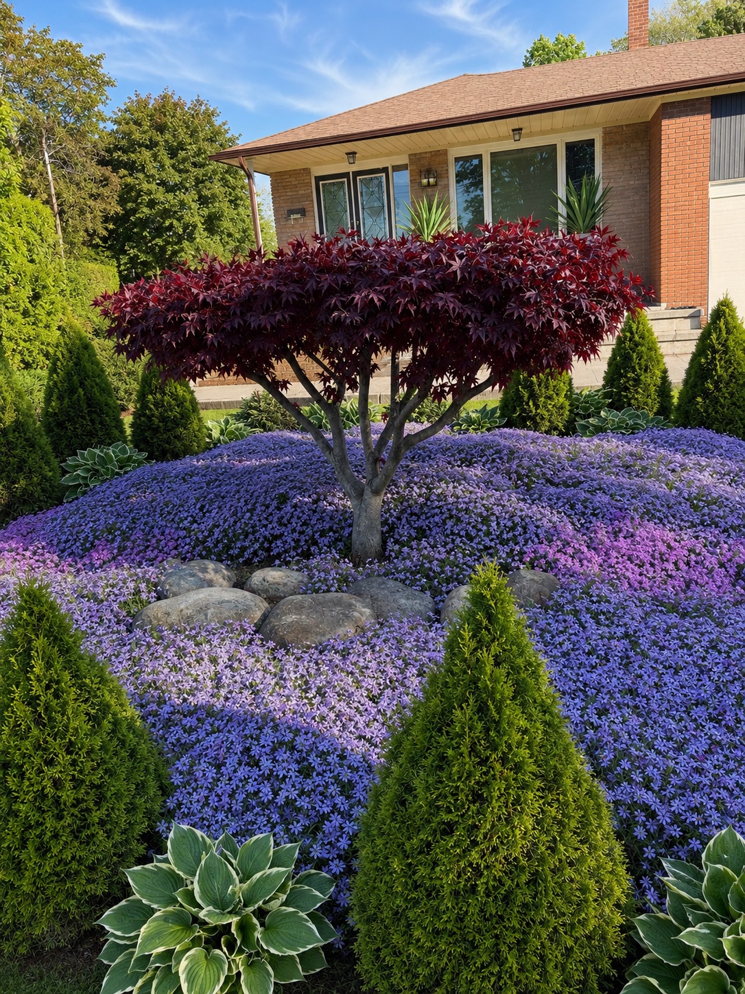 Circular Driveway Island Landscaping — Sod, Gardens & Planting project in York Mills by A-Z Landscaping