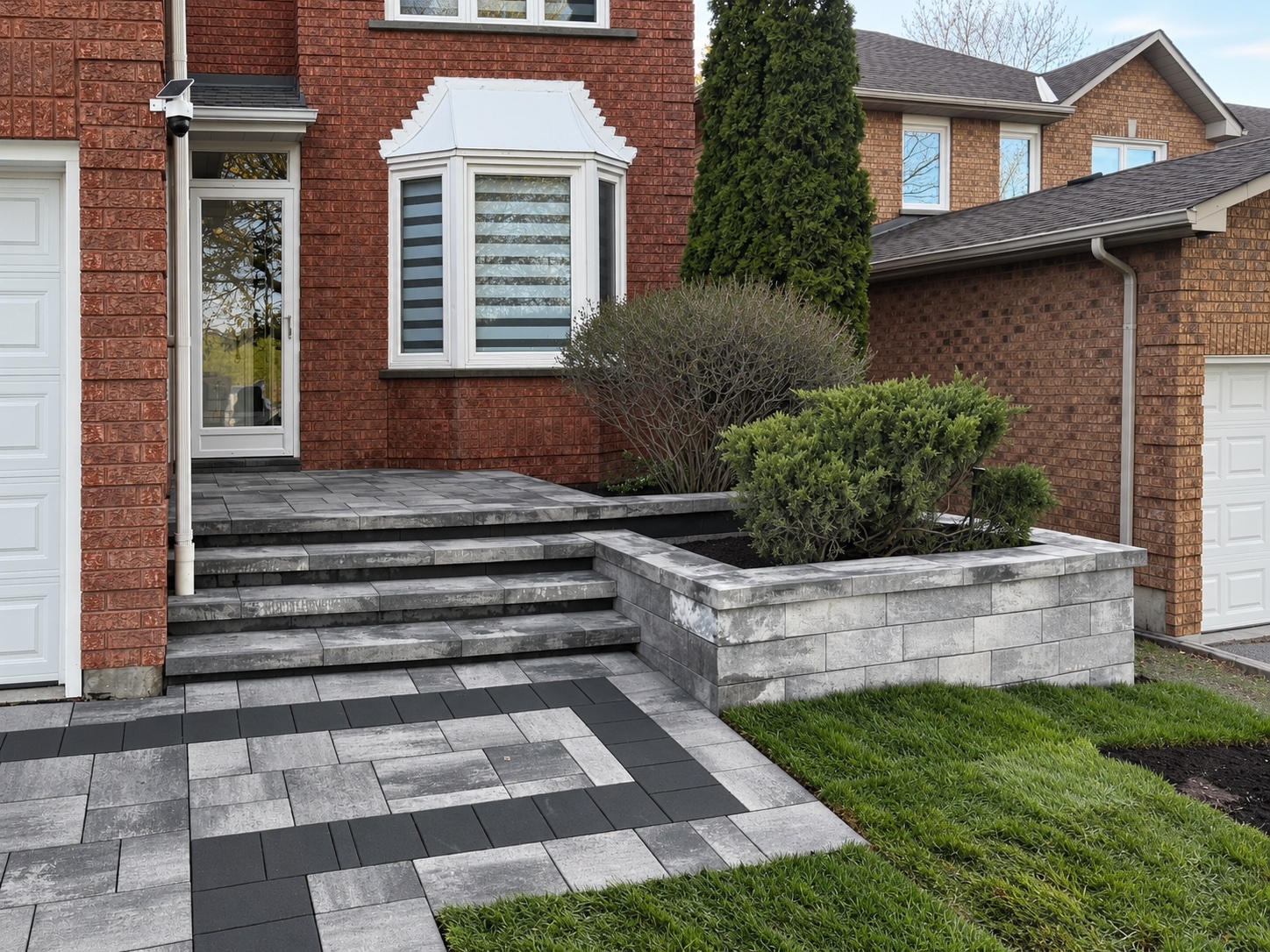 Custom Front Entrance with Raised Garden Bed — Retaining Walls & Flower Beds project in Richmond Hill by A-Z Landscaping